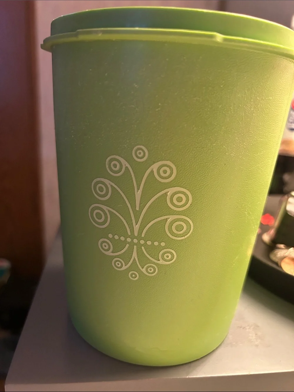 two vintage Green Decorative Plastic Container with White Motif